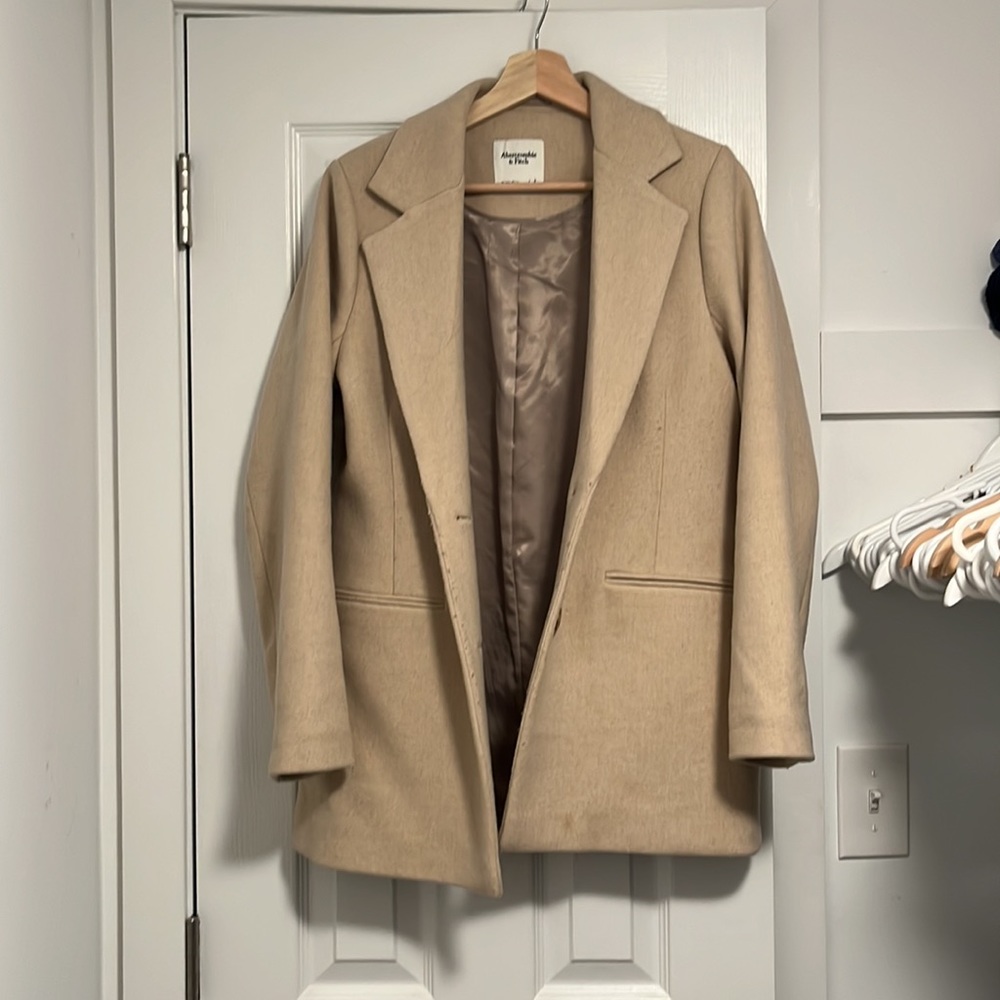 A&F Tan Wool Blend Blazer Coat